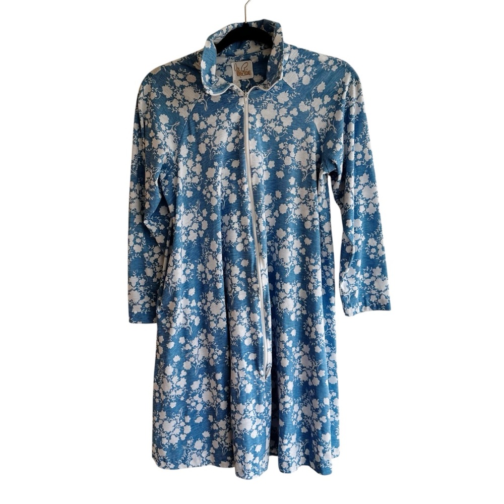 Miss Elaine Vintage Cotton Front Zip Long Sleeve Short Pajama House Dress